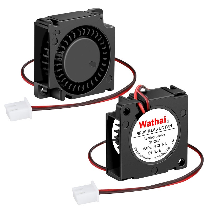 Wathai 2Packs Wathai 30mm 24V Blower Fan Brushless Exhaust Fan 2pin 30 x 30 x 10mm for DIY Cooling Single Board Computer, Custom Setu, Hotend - Image 1